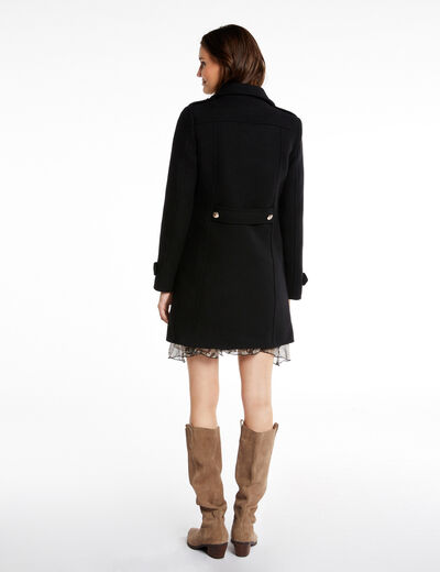 Manteau long avec boutons noir femme