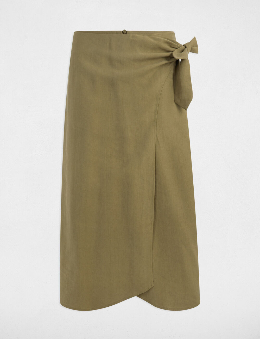 Jupe midi portefeuille vert kaki femme