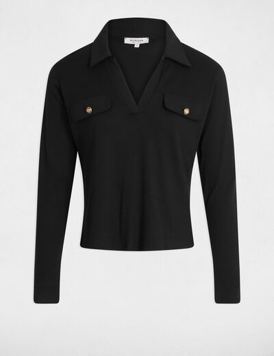 Maille col &agrave; revers noir femme