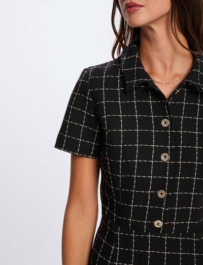 Robe ajustée à plis noir femme