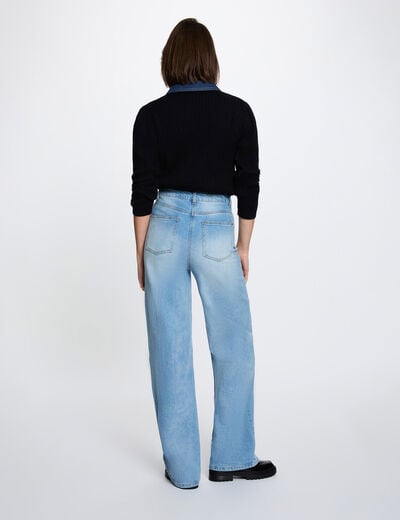 Trui met reverskraag en knopen marineblauw vrouw