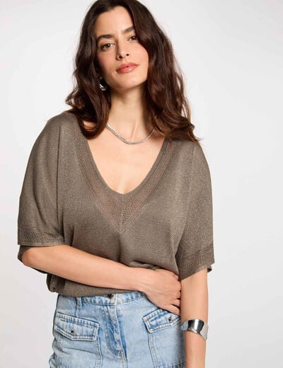 Trui V-hals en korte mouwen brons vrouw