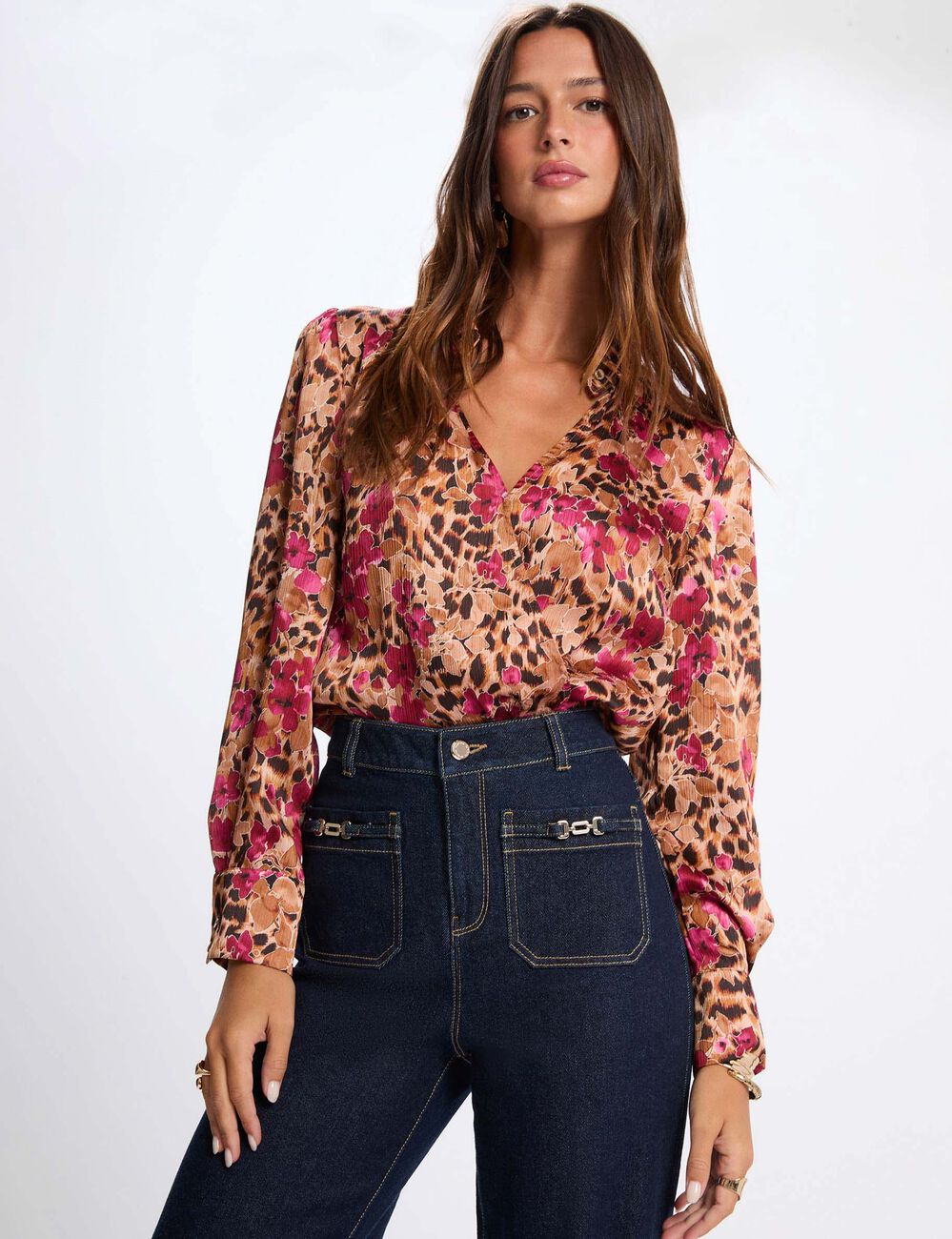 Chemise cache coeur ajustée multicolore femme