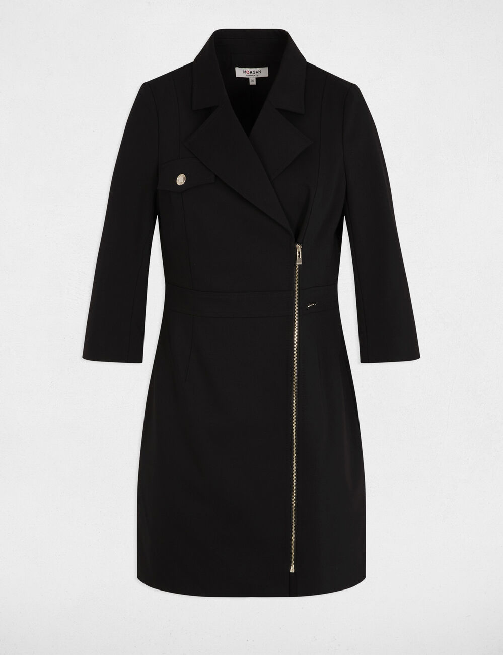 Robe courte col à revers noir femme