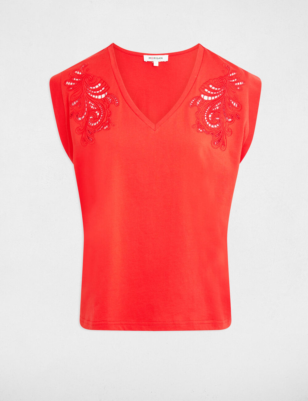 V-hals T-shirt met korte mouwen fel red vrouw