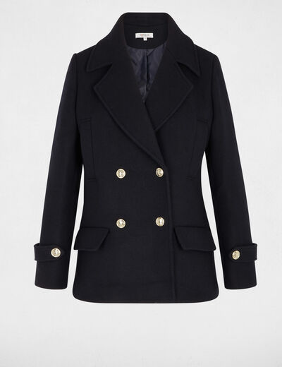 Manteau droit col tailleur bleu marine femme