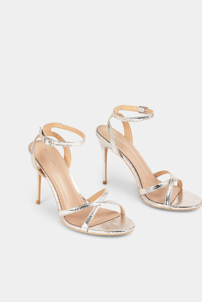 Sandalen met hak in metallic look zilver vrouw