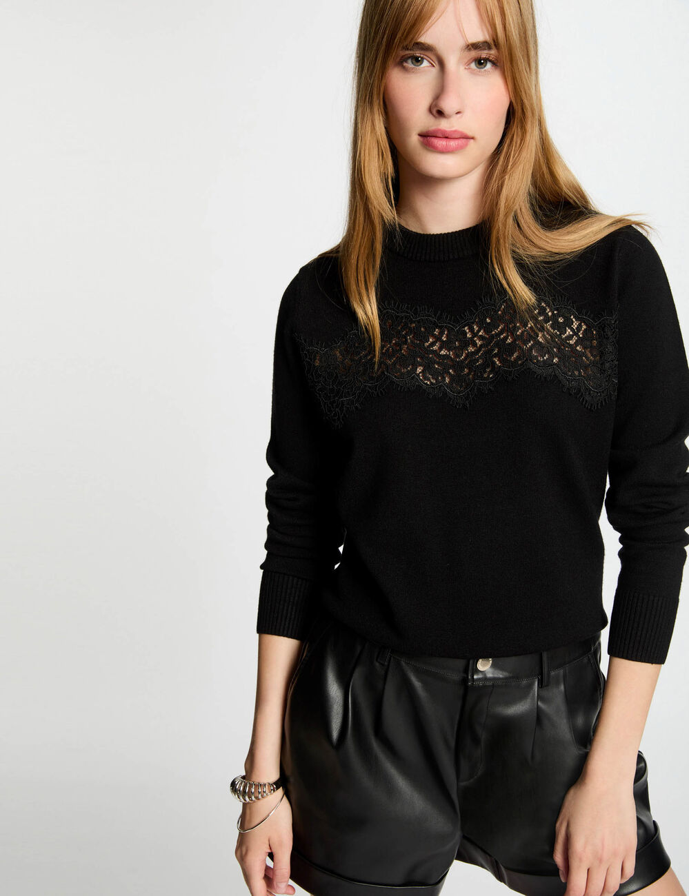 Pull col rond noir femme