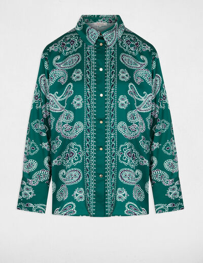 Chemise satin&eacute;e col &agrave; revers multicolore femme