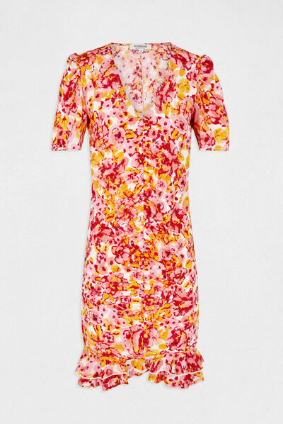 Robe ajustée froncée imprimé floral multico femme