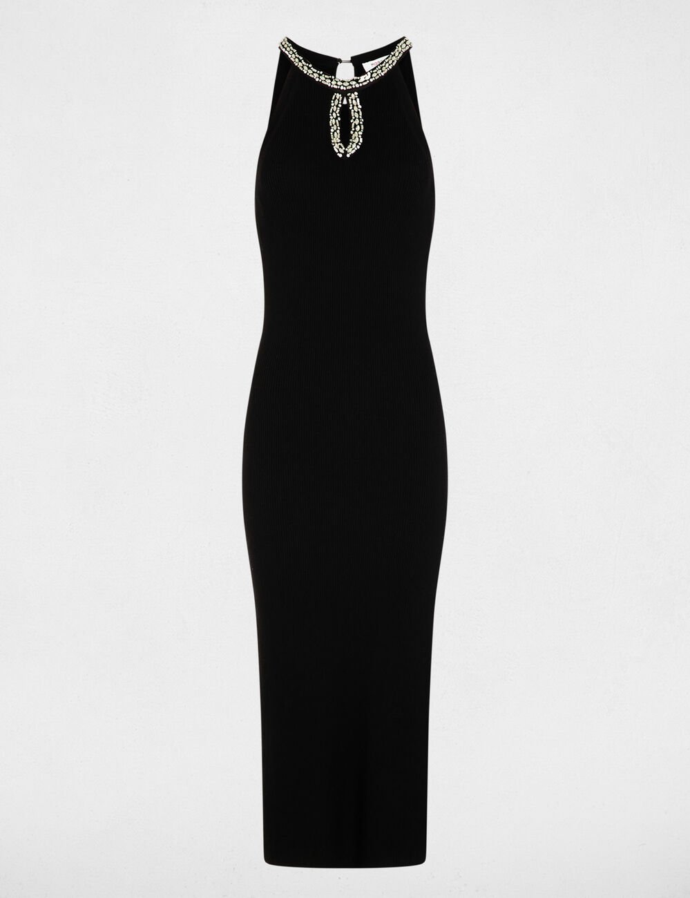 Robe tricot longue cintr&eacute;e noir femme