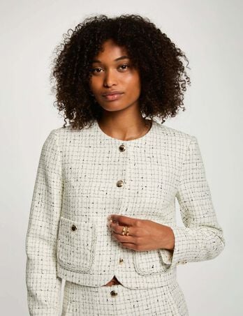 Veste ajustée col rond ivoire femme