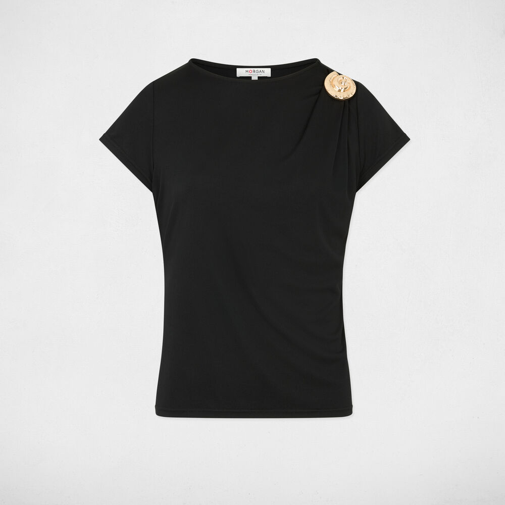 T-shirt col rond noir femme
