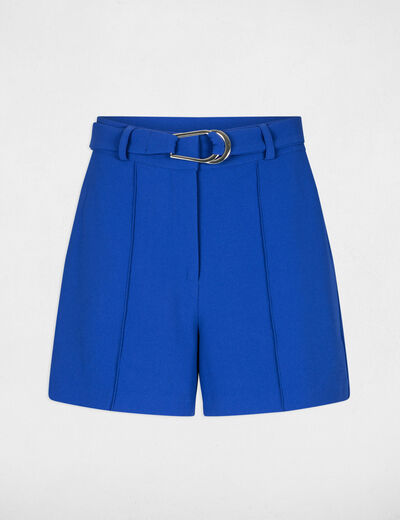 Slim-fit short met ceintuur bleu electrique vrouw