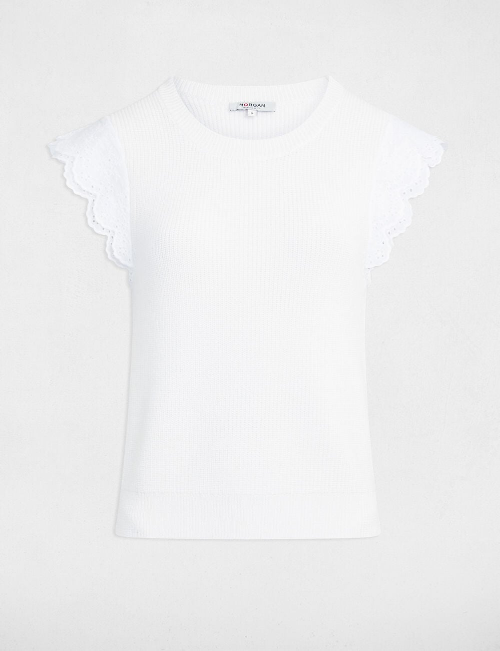 Top col rond volants blanc femme