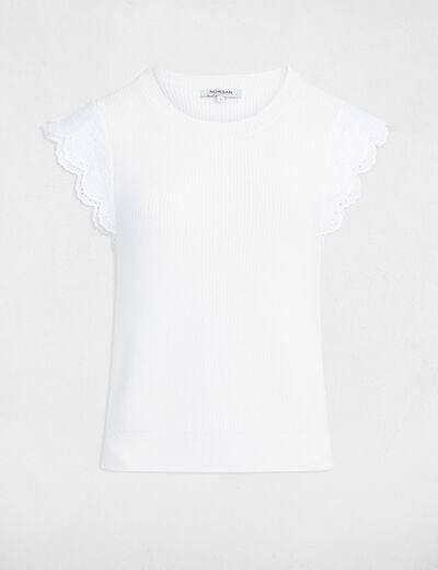 Top col rond volants blanc femme