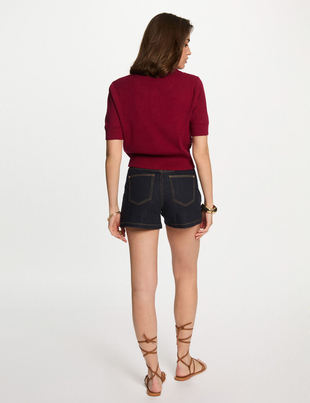 Vest met korte mouwen donker rood vrouw