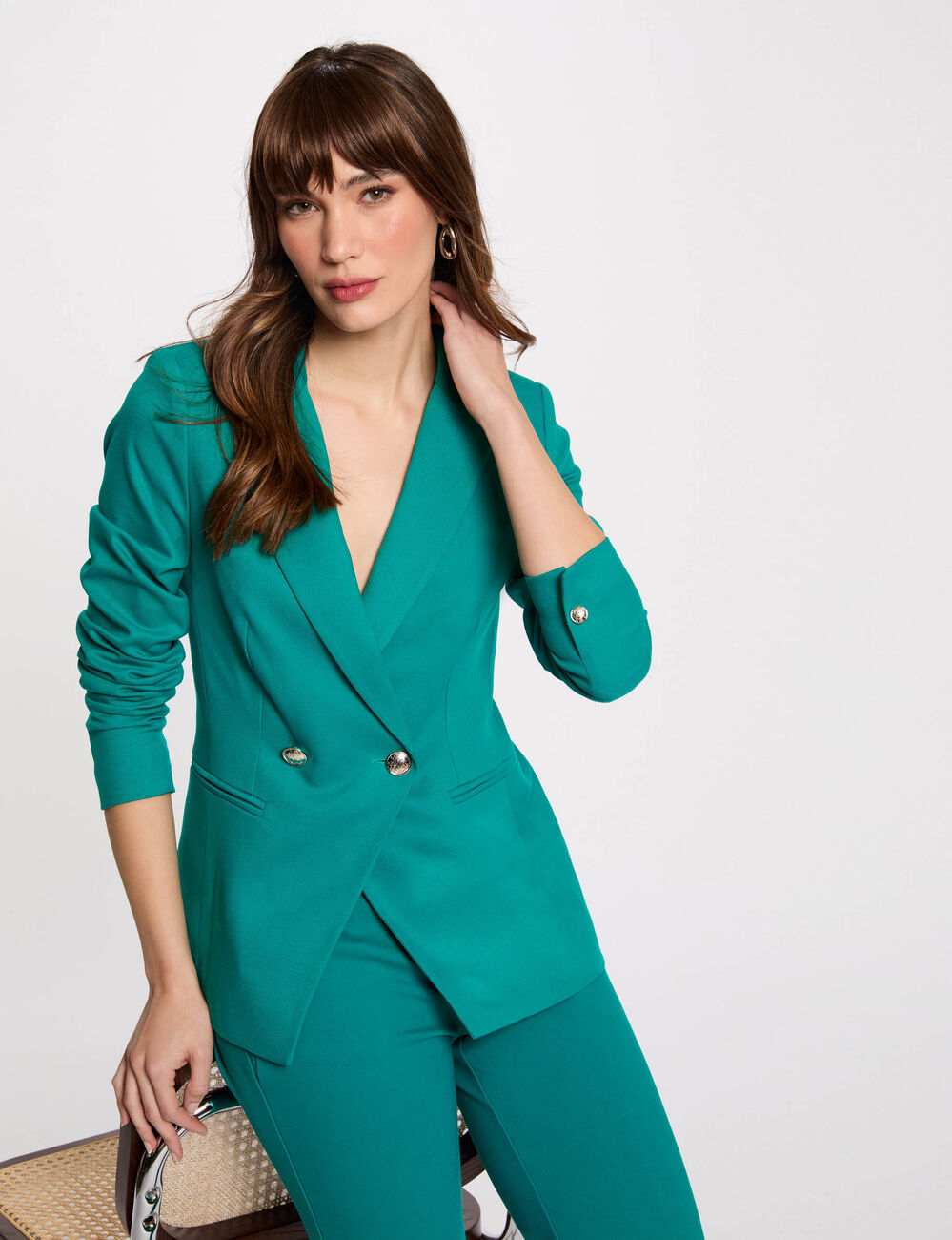 Blazer met getailleerde pasvorm turkooisblauw vrouw