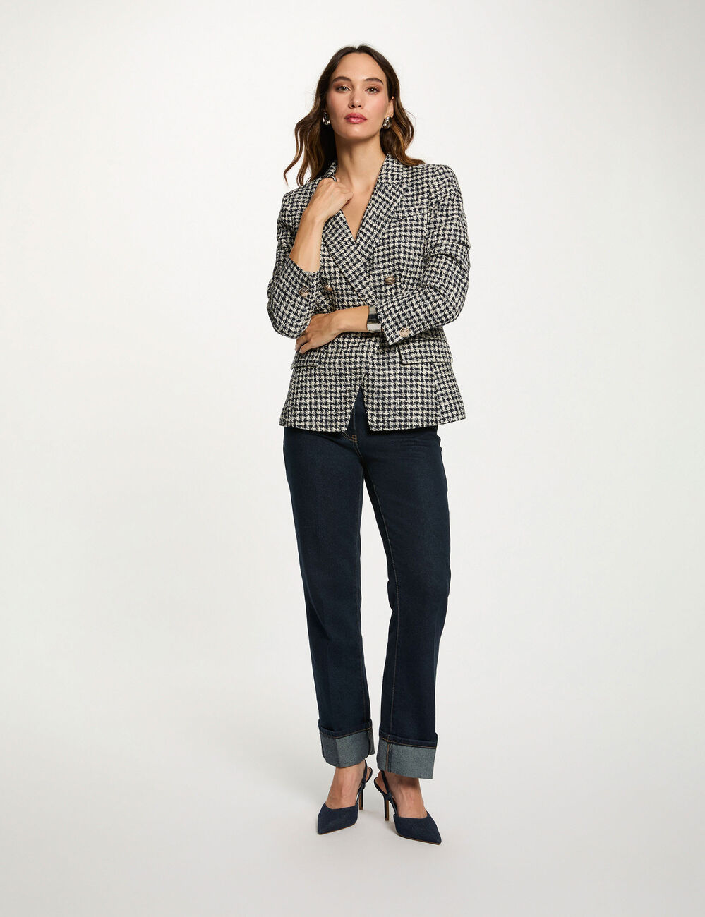 Blazer droit col tailleur multicolore femme