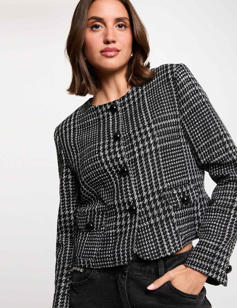 Veste tweed col rond multicolore femme