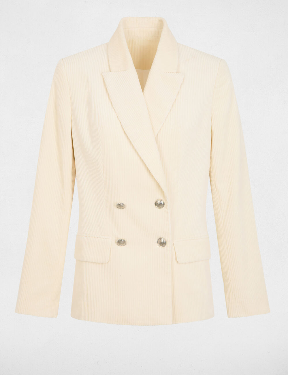 Veste velours col tailleur ecru femme