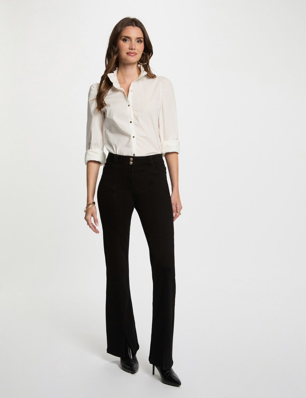 Bootcut jeans met splitten zwart vrouw