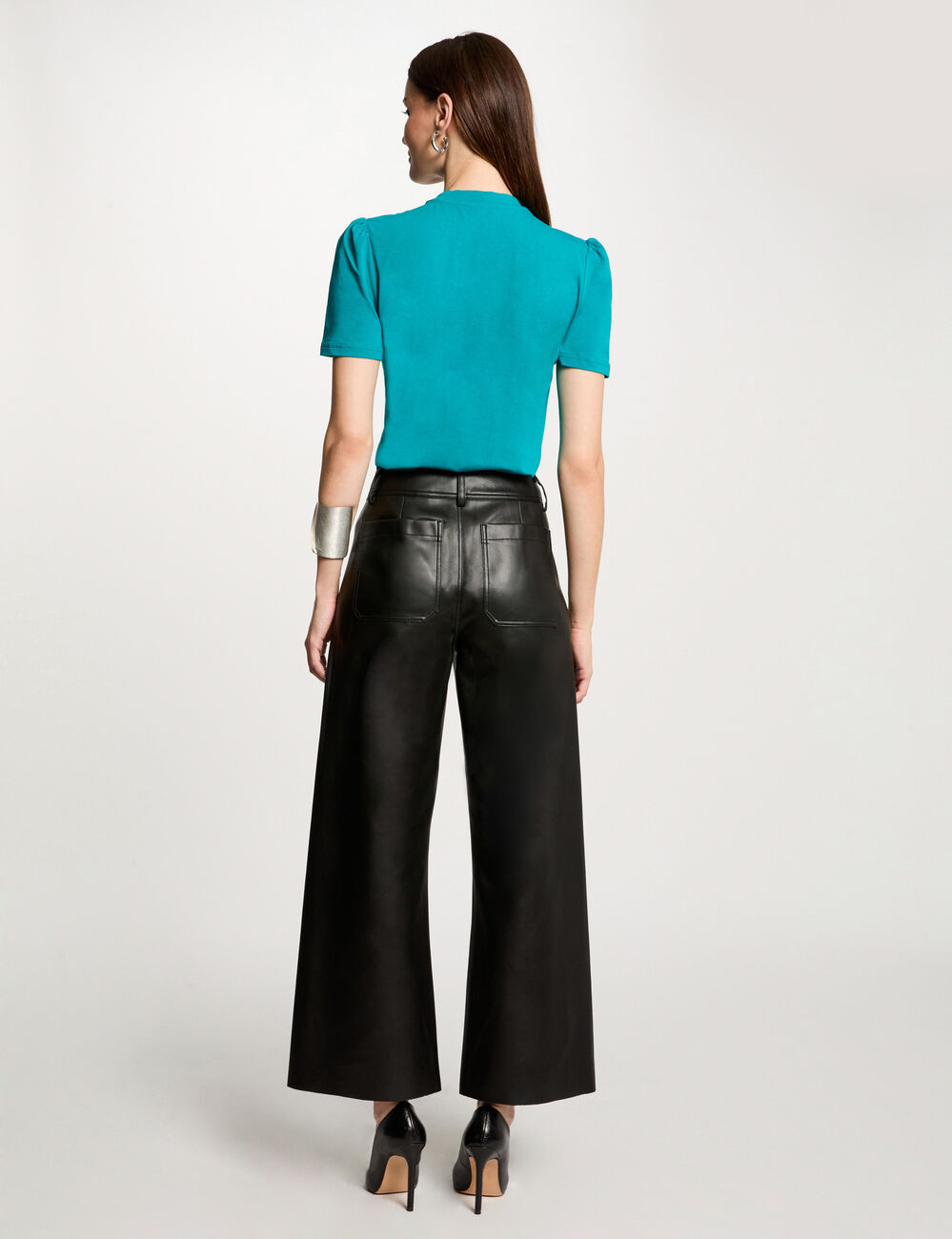 Korte mouwen T-shirt met kettingdetail turkooisblauw vrouw