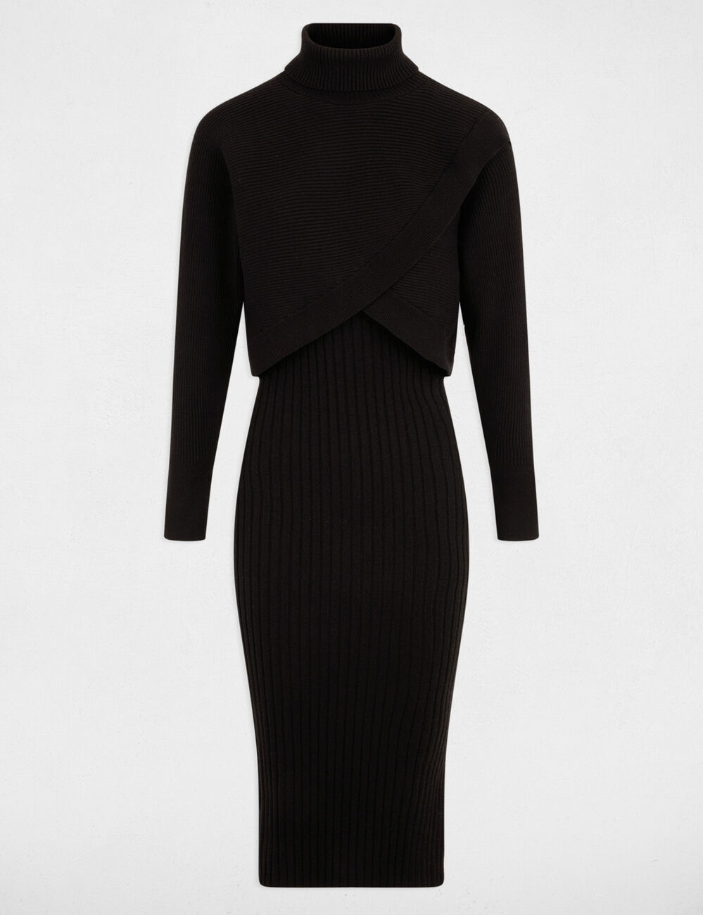 Robe tricot col roul&eacute; noir femme