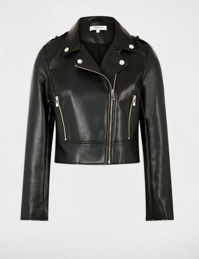 Kort jack van imitatieleer zwart vrouw