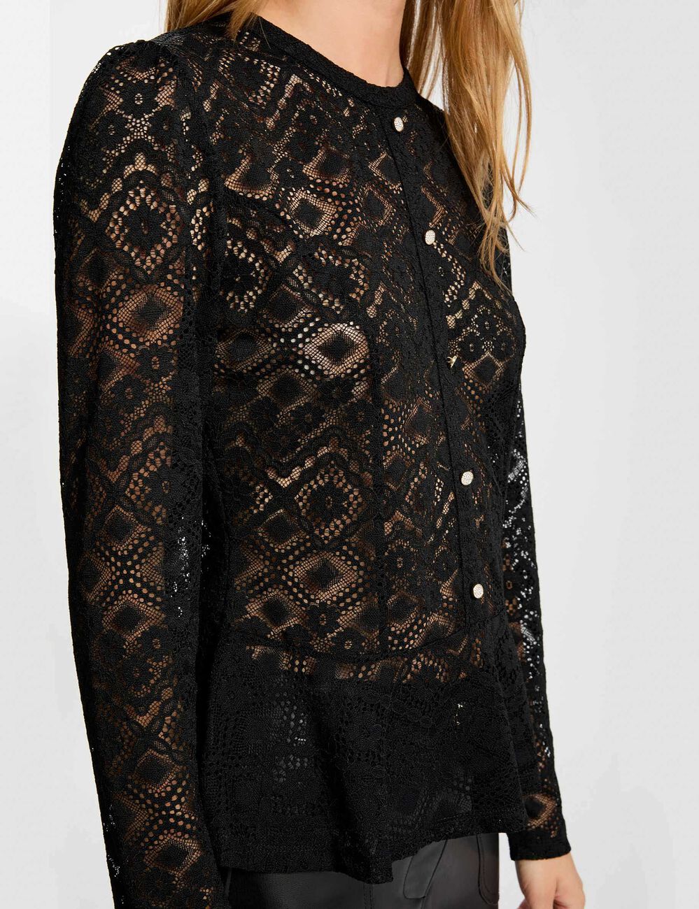 Getailleerd kanten T-shirt zwart vrouw