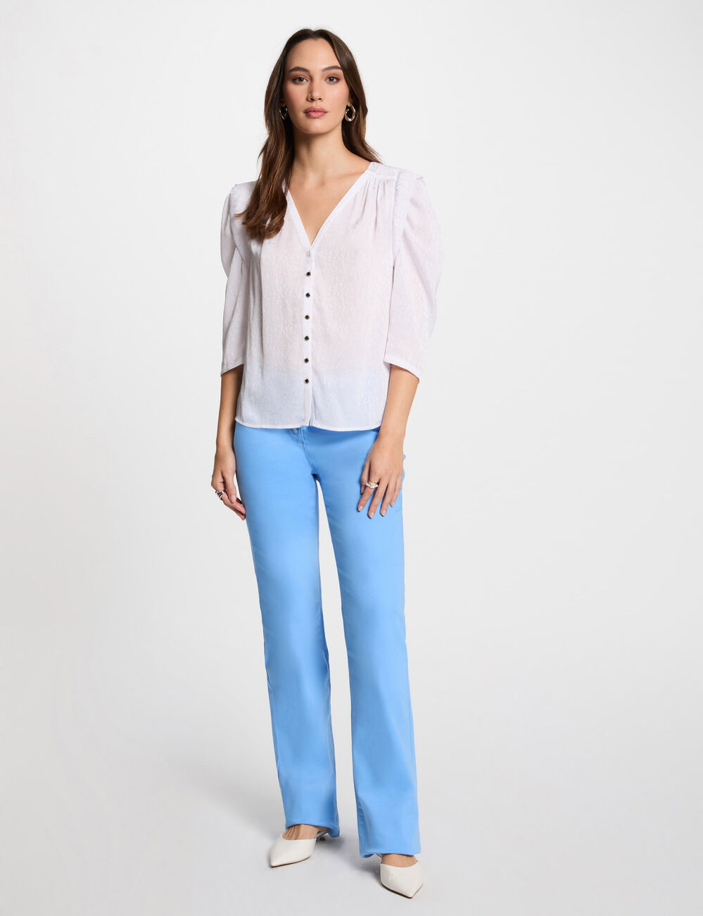 Chemise manches 3/4 blanc femme