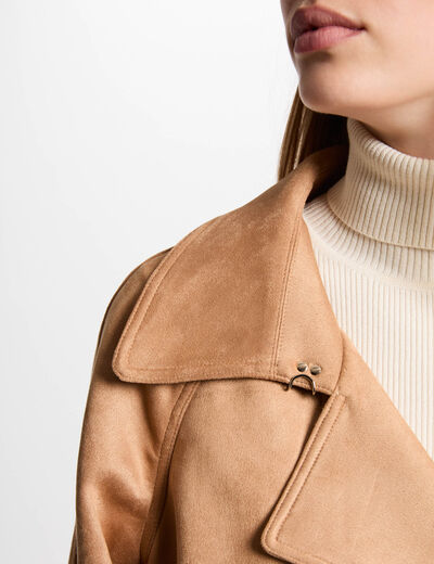 Trench long su&eacute;dine marron clair femme