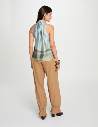 Blouse satinée sans manches multicolore femme