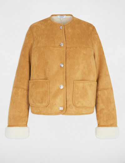 Veste courte fausse fourrure camel femme