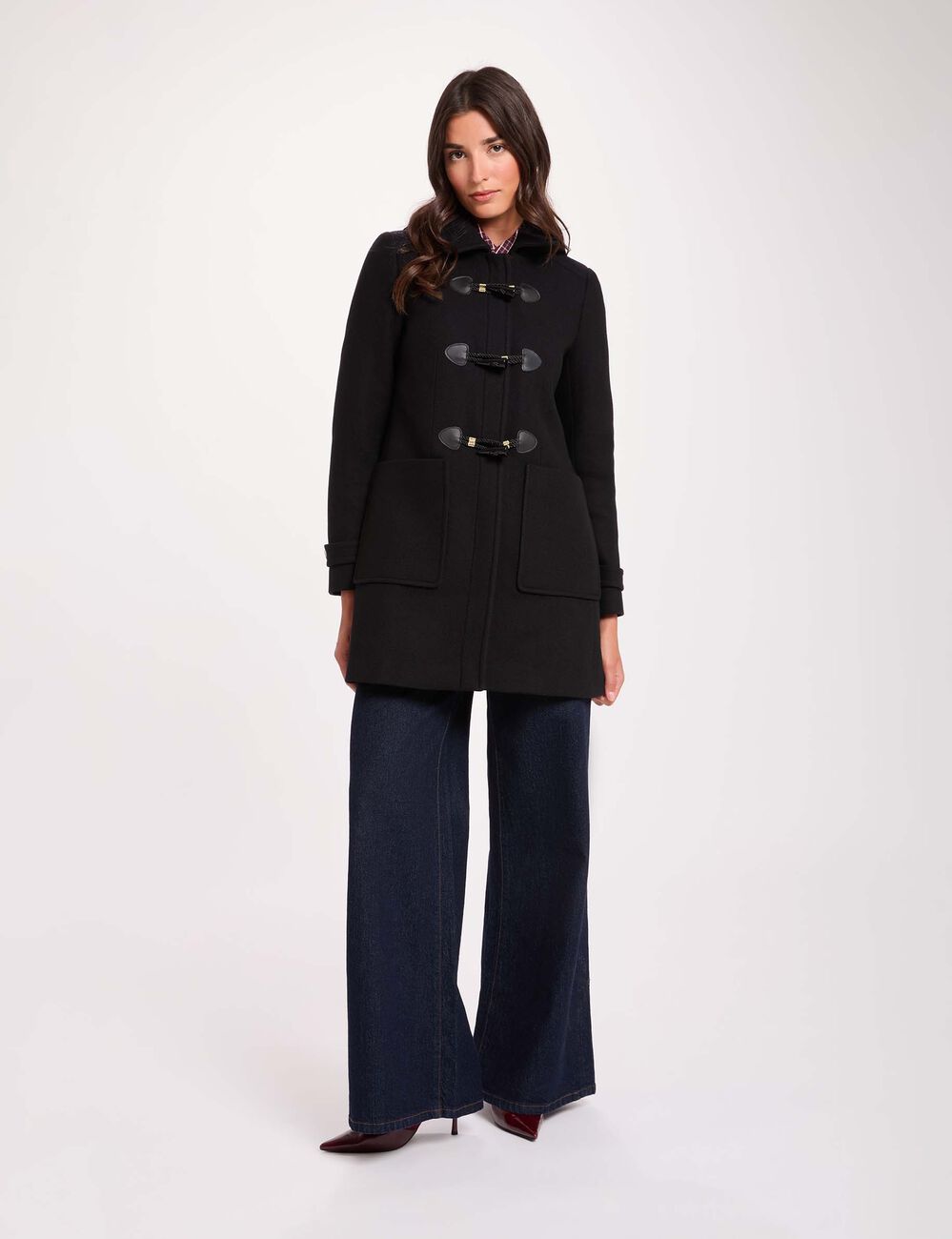 Manteau mi-long brandebourg noir femme