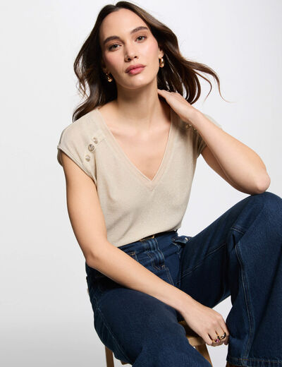 T-shirt met korte mouwen beige vrouw