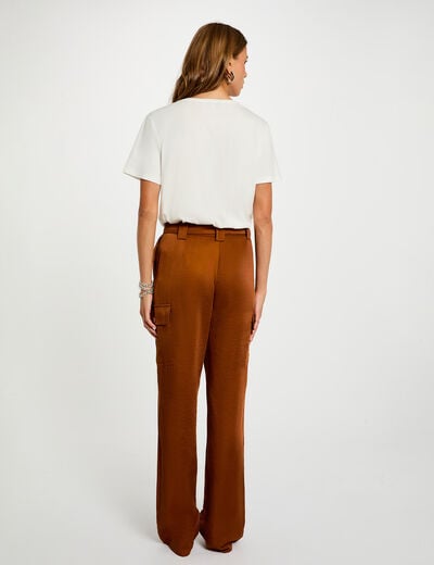 Pantalon droit fluide marron cognac femme