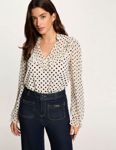 T-shirt voile col v blanc femme