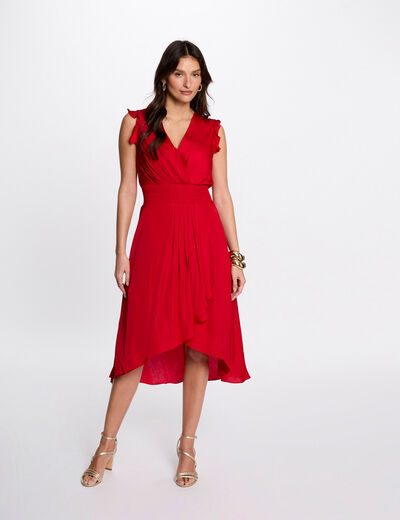 Robe droite fluide sans manches rouge femme