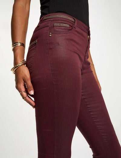 Pantalon slim enduit prune femme
