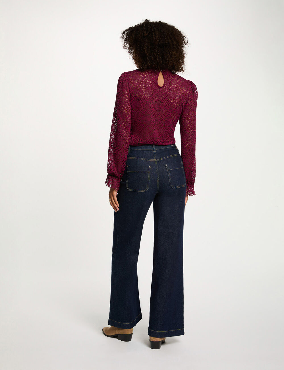 T-shirt manches longues prune femme