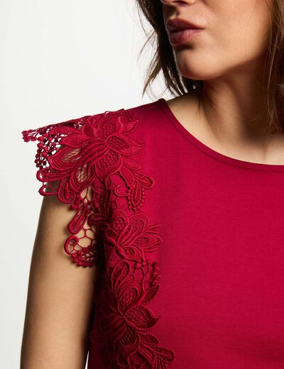 T-shirt manches courtes rouge foncé femme
