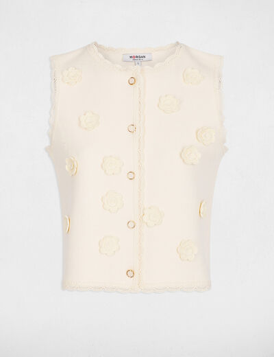 Gilet ajust&eacute; col rond ivoire femme