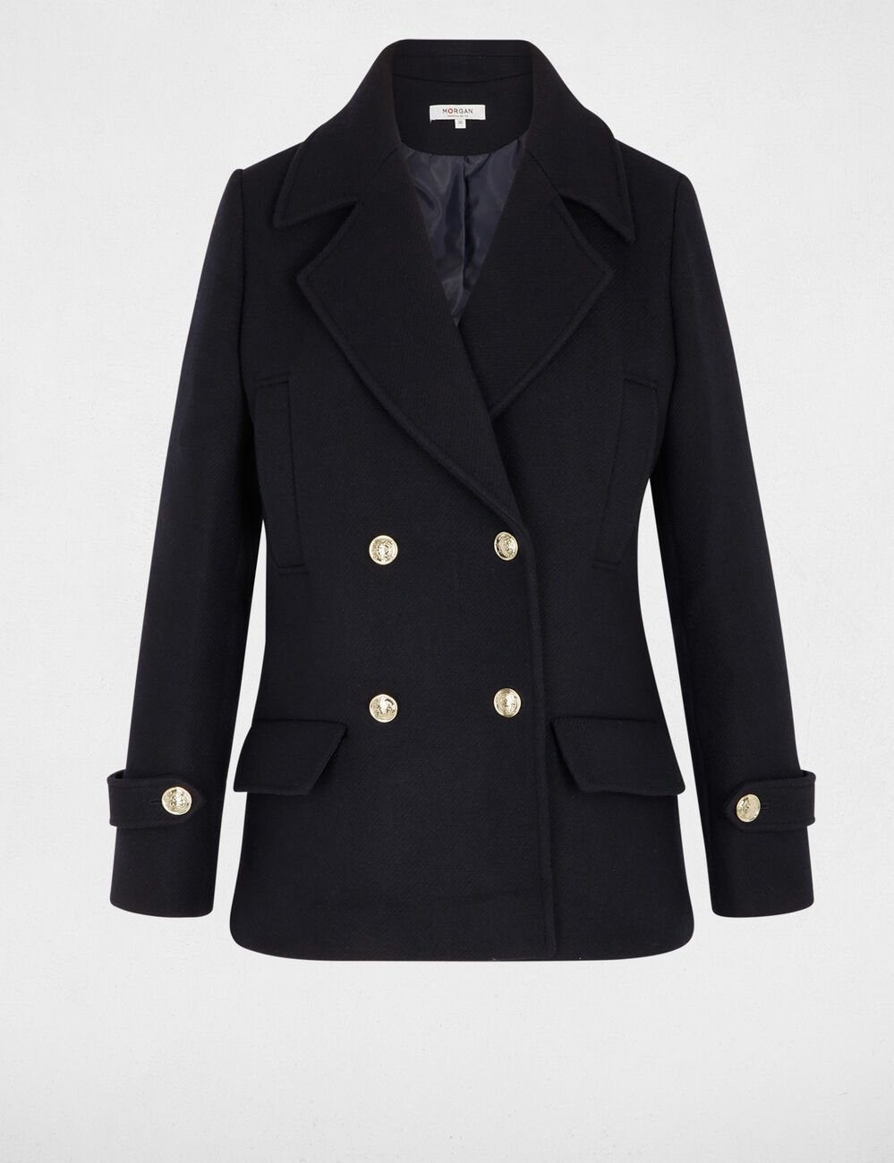 Manteau droit col tailleur bleu marine femme