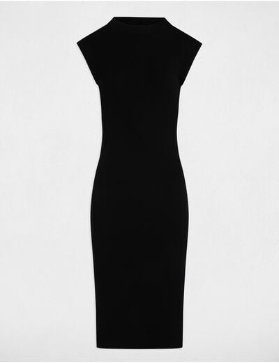 Robe tricot courte ajustée noir femme