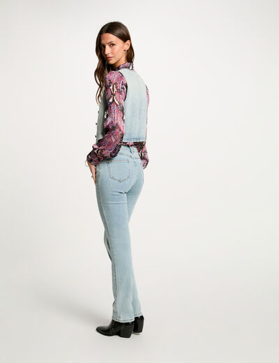 Top sans manches en jean denim bleach femme