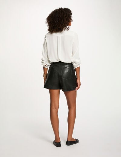 Short ajusté simili cuir noir femme