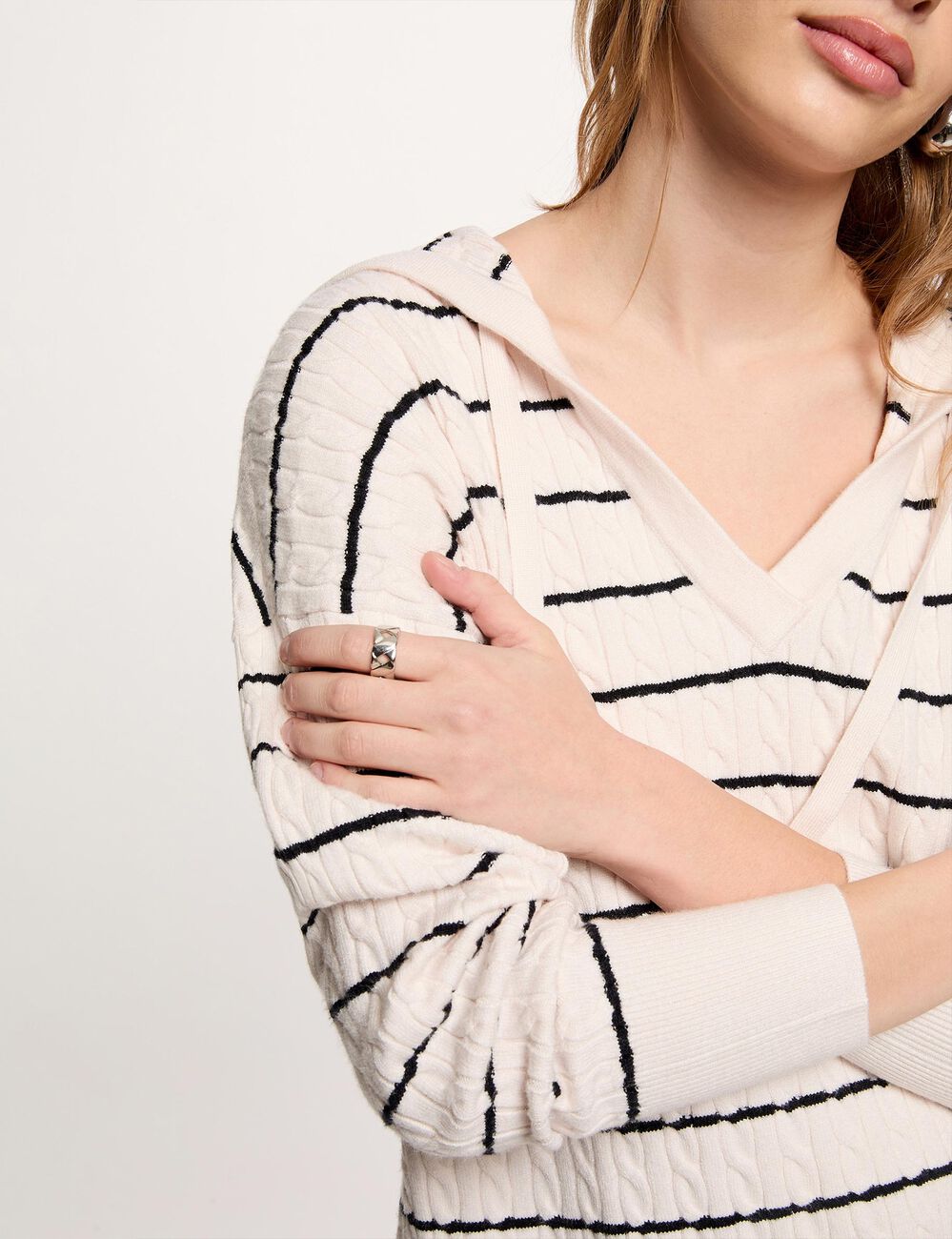 Gestreepte hoodie trui helder wit vrouw