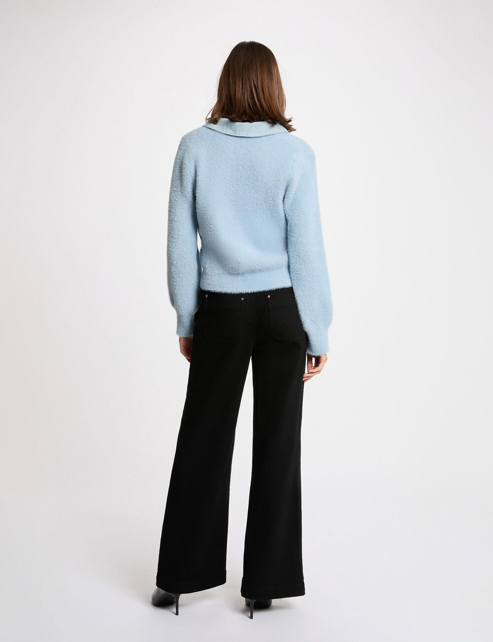 Veste col &agrave; revers bleu ciel femme