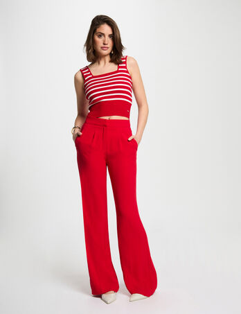 Pantalon large à pinces rouge femme